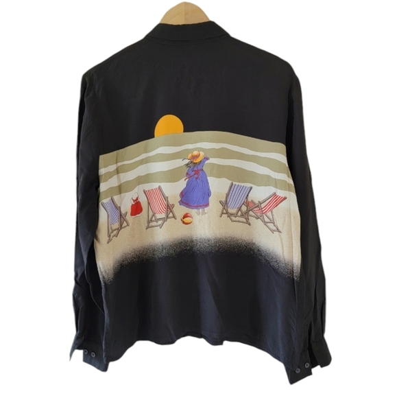 VTG DONCASTER Black Beach Lady Theme Button-Up Shirt Sz 14 Fairy Goth Artsy - Picture 12 of 12
